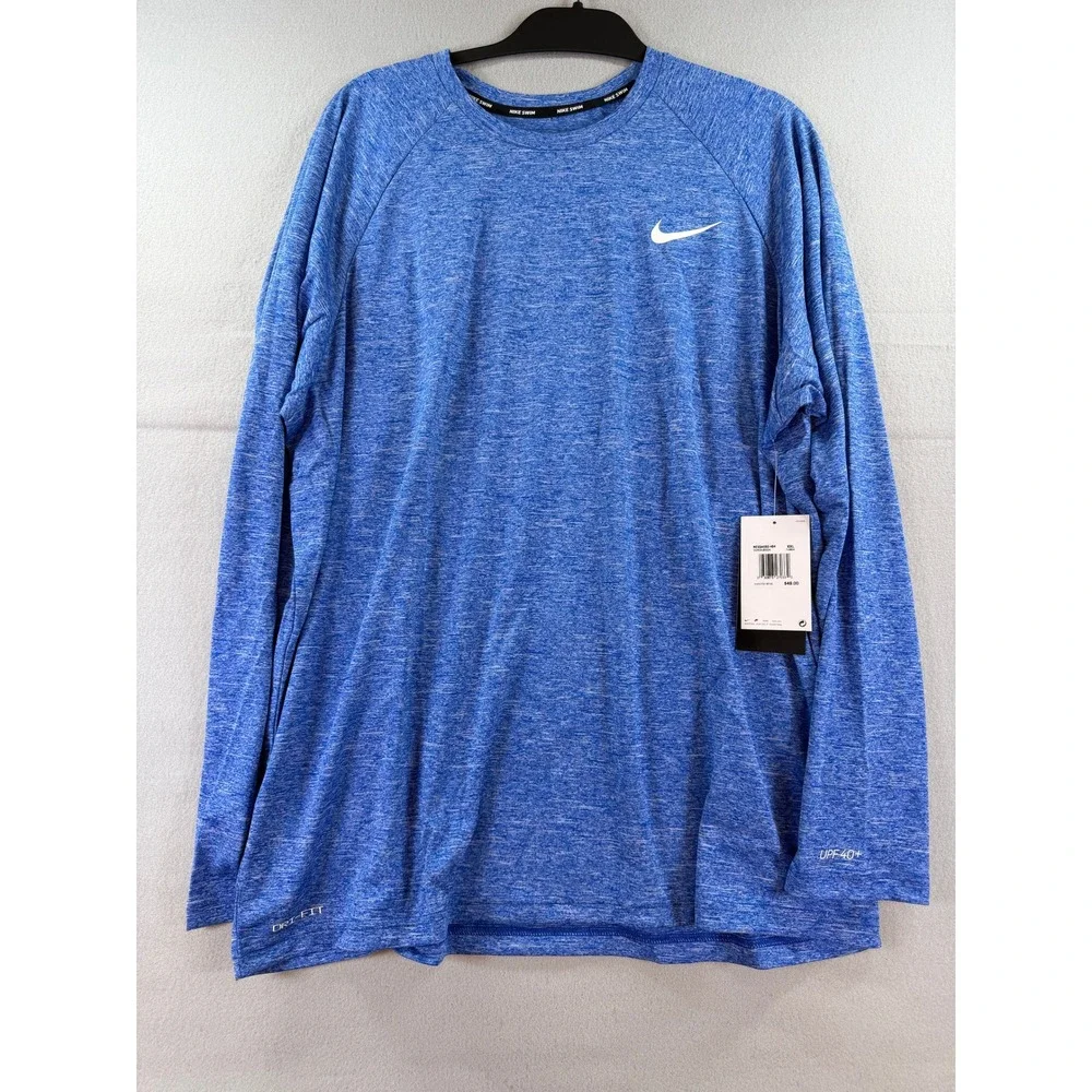 Nike Swim Dri-FIT Heather Long Sleeve Rash Guard Blue UPF 40+ NESSA590-494 XXL
